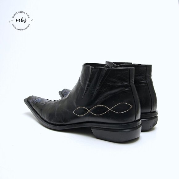 Juno Western Contrast‎ Stitch Croc Pointed Toe Side Zip Ankle Boots Black Men 9 main image 8
